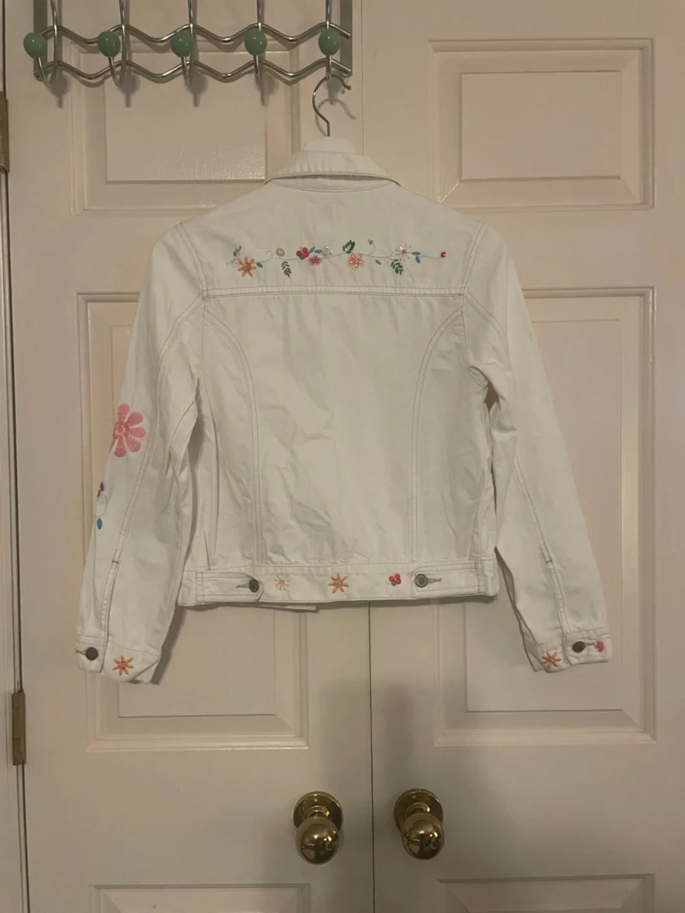 Girls GAP White Floral Embroidered Denim Jacket - Cottagecore Boho Chic size 12
